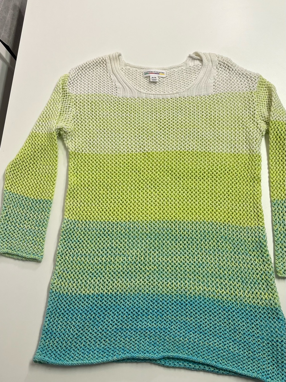 Open-Knit Ombre Swim Coverup - Lime, Aqua, White